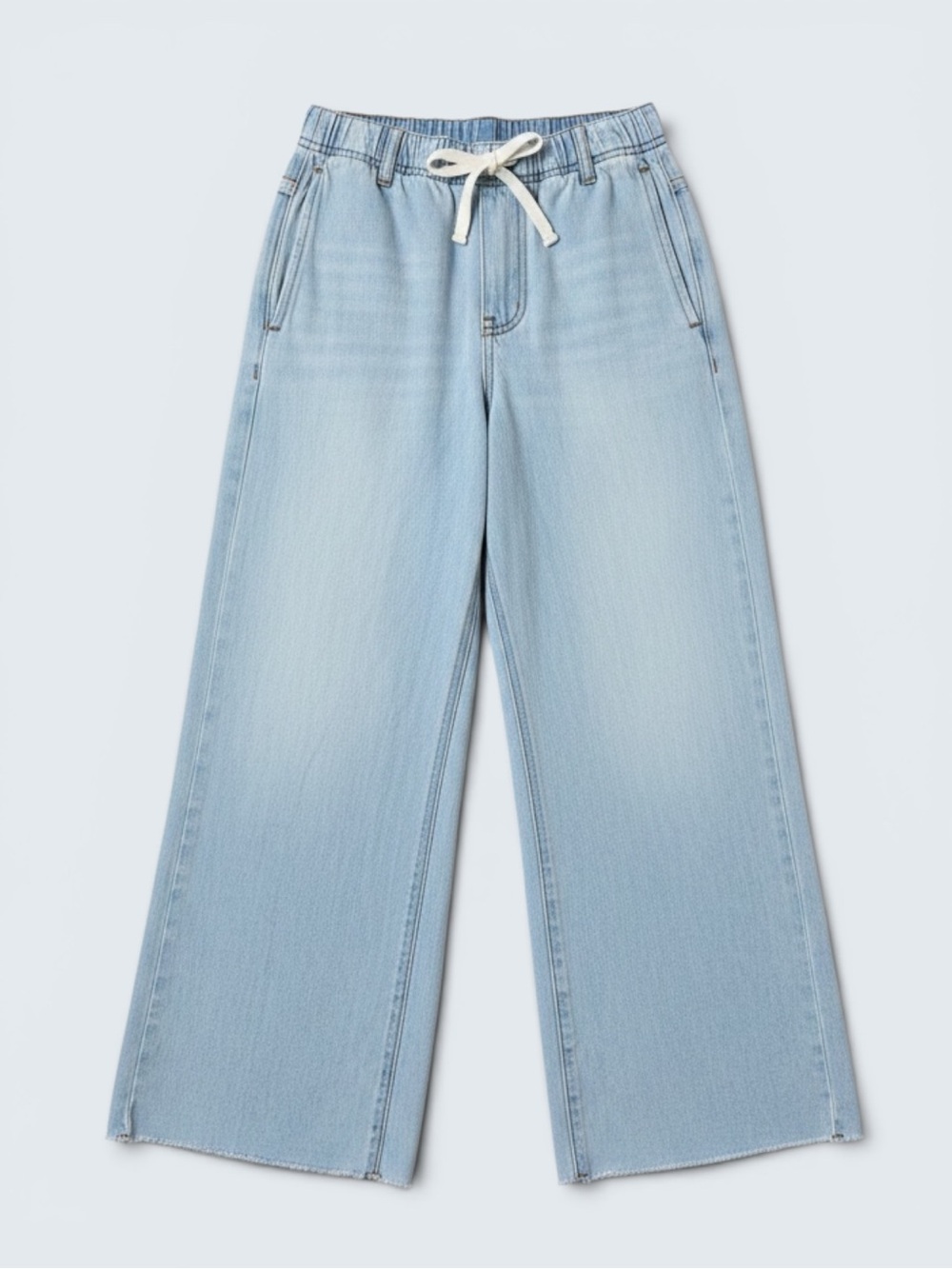 RSQ Girls Wide Leg Pull-On Jeans Light Wash Drawstring Raw Hem Size M 10